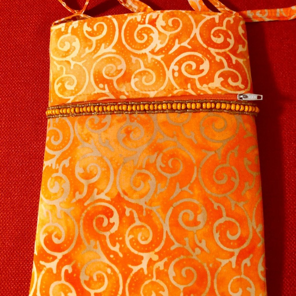 NWOT Crossbody bag: Coral w/ gold swirls & beads